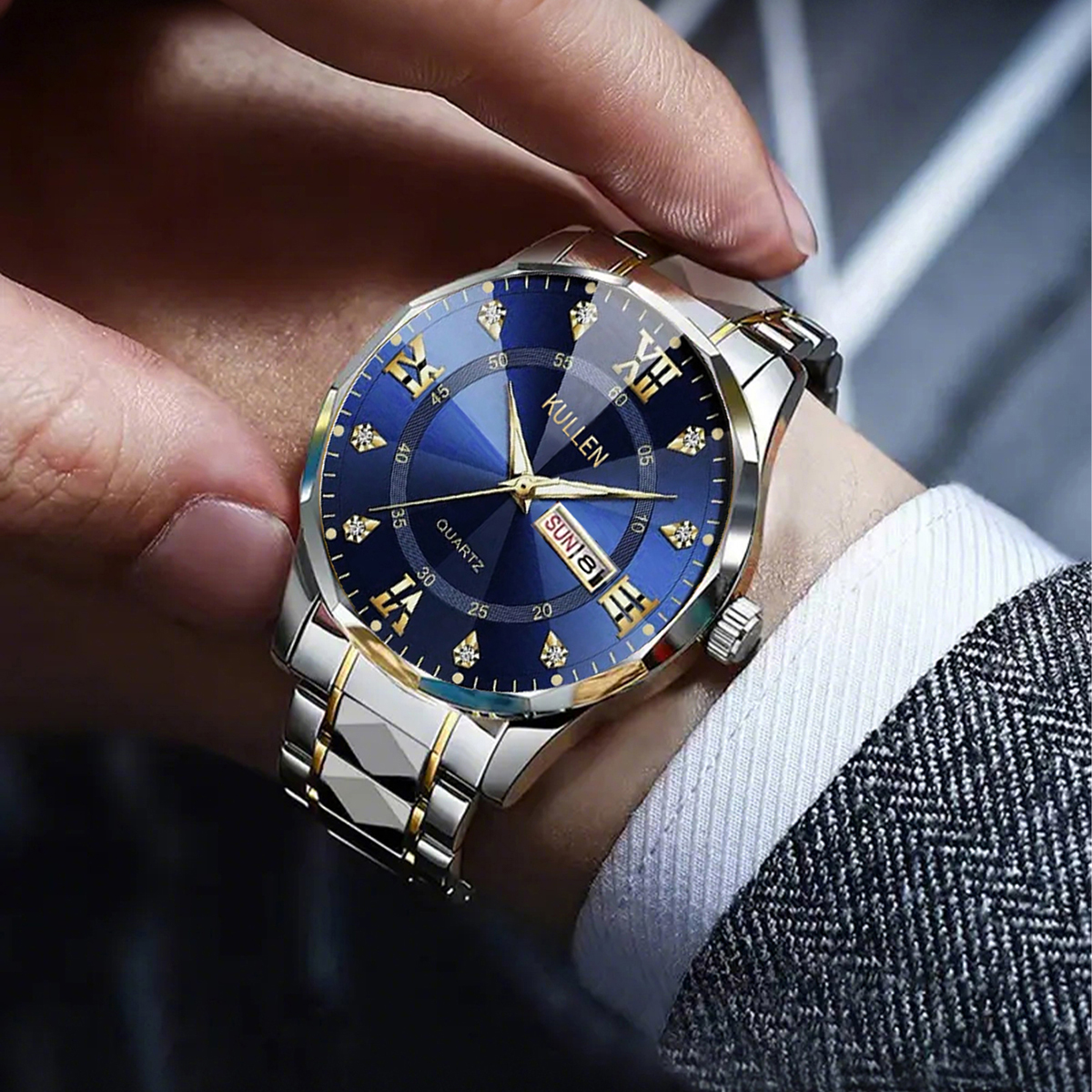 นาฬิกาผู้ชาย POSHI Premium: ปฏิทินคู่หรูหรา กันน้ํา สแตนเลส และการมองเห็นได้ในเวลากลางคืน - Swiss Made