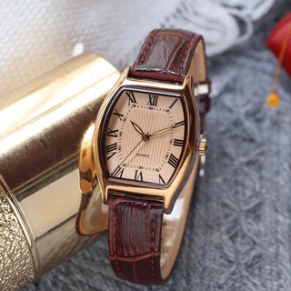 [ซื้อ 1 แถม 1 ฟรี] นาฬิกาผู้หญิงสไตล์ทันสมัย | สายหนังแทสีน้ำตาล Reloj แบบควอตซ์