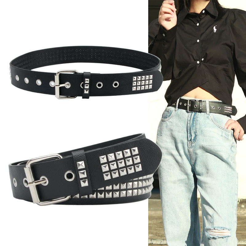 มีสไตล์ Y2K Punk เข็มขัดเอว – โซ่โกธิคแบบปรับได้พร้อมกระดุมโลหะสําหรับ Rock & ชุดลําลอง