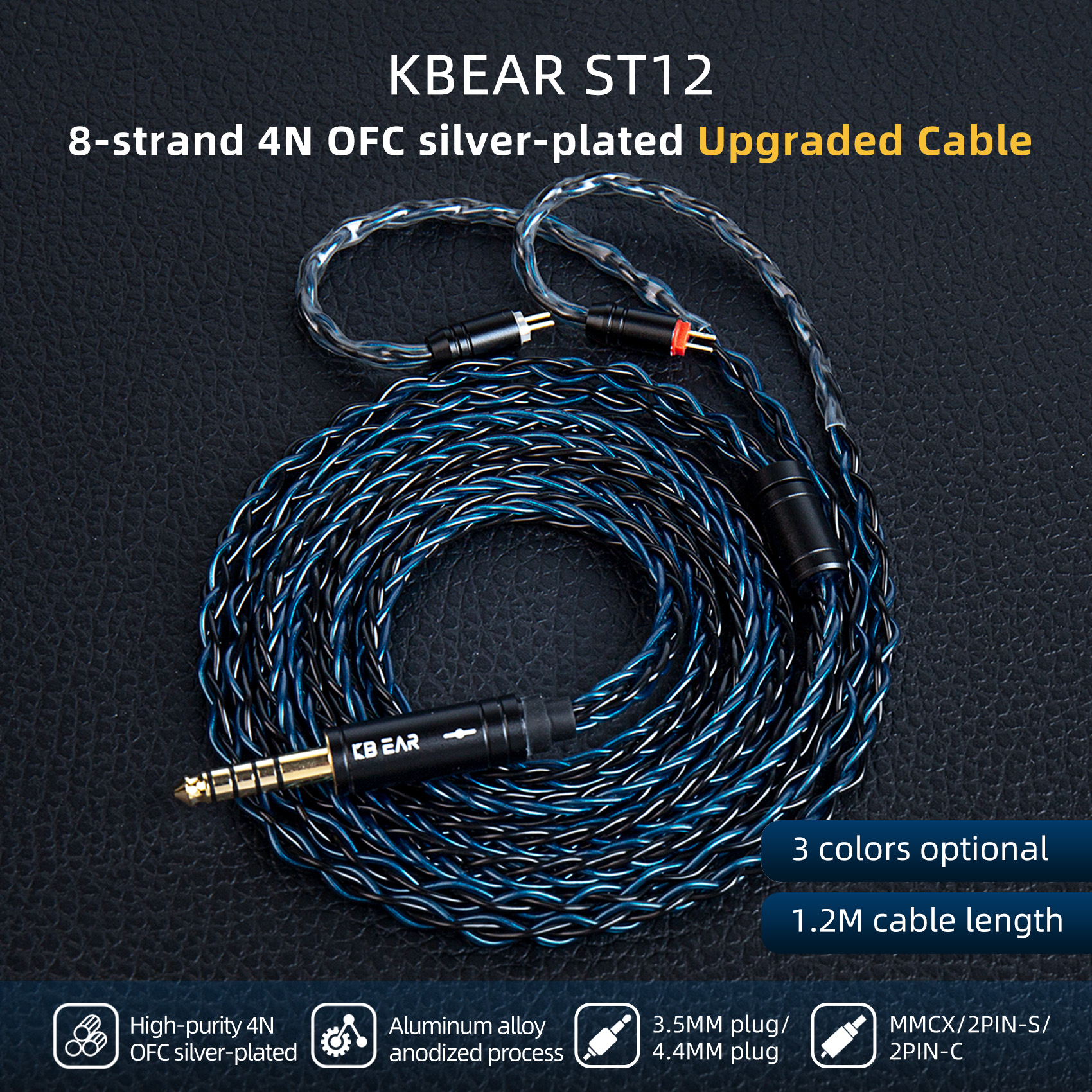 สายเคเบิล KBEAR ST12 MMCX/2PIN/QDC IEM สําหรับเปลี่ยนหูฟังอินเอียร์มอนิเตอร์ 8 แกน 4N OFC สายหูฟังไฮ