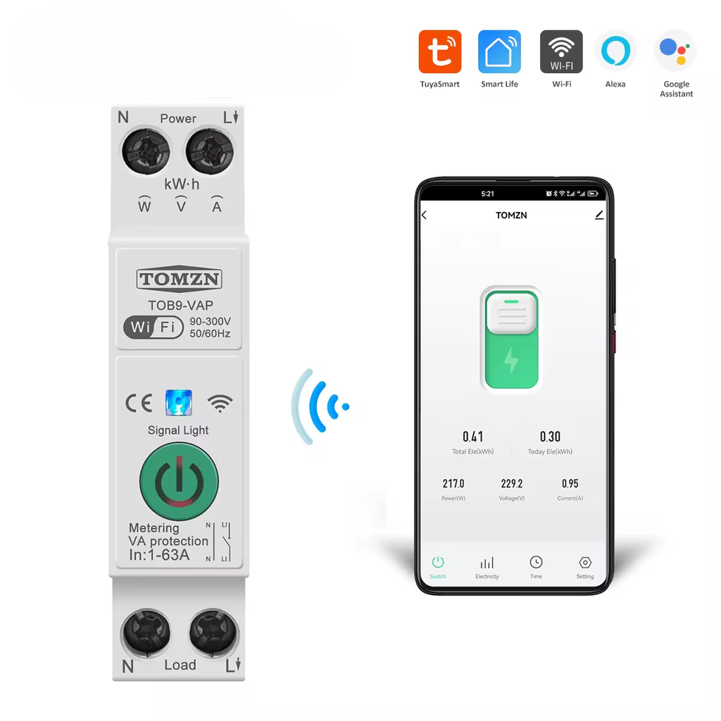 สําหรับ TUYA 63A WiFi/Zigbee MCB Smart Circuit Breaker Over Current ภายใต้แรงดันไฟฟ้าป้องกัน Power Metering