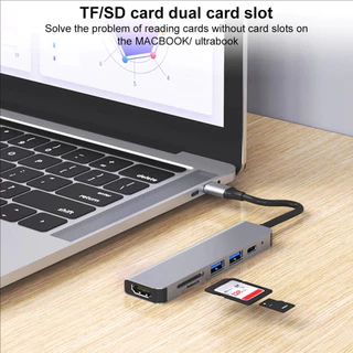 Type C Hub 6 in 1 TF SD Card Reader อะแดปเตอร์สําหรับแล็ปท็อป PC Multi Port HDMI 4K USB3.0 100W PD Charge
