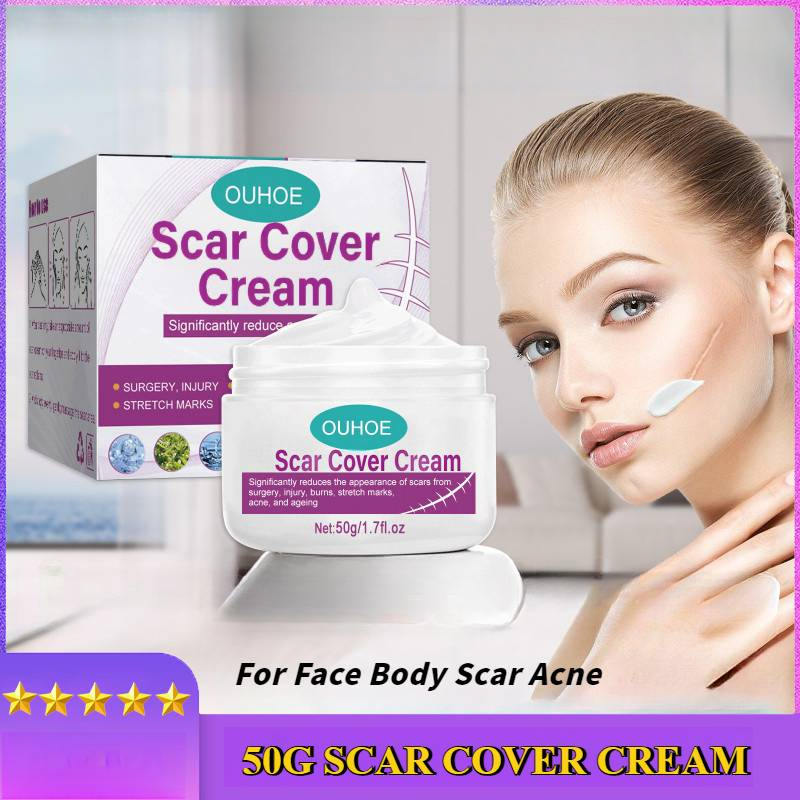 Scar Cover Cream for Face & Body - ปกปิดรอยสิว & Stretch Marks, Skin Repair Treatment, Natural-Looking Coverage, 50g