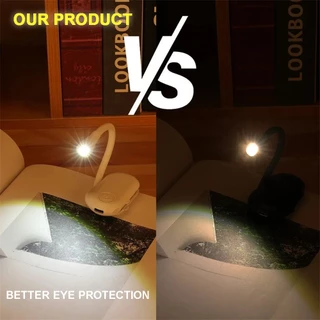หลอดไฟอ่านหนังสือ LED แบบพกพาชาร์จผ่าน USB ป้องกันสายตา ไฟกลางคืนขนาดเล็ก 360° คลิปติดสำหรับอ่านหนังสือ เดินทาง ห้องนอน