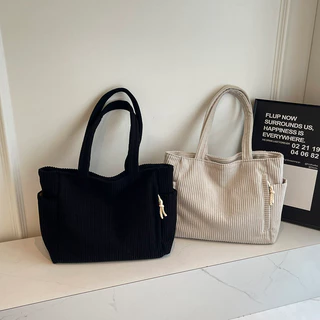 Velvet Corduroy Tote Bag กระเป๋าสะพายความจุขนาดใหญ่ของผู้หญิงกระเป๋าเดินทางอเนกประสงค์สําหรับทํางานและสันทนาการ