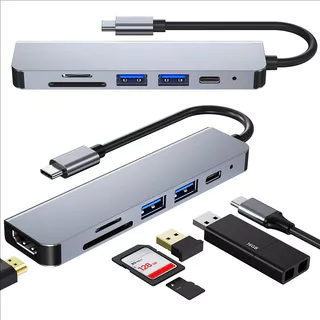 Type C Hub 6 in 1 TF SD Card Reader อะแดปเตอร์สําหรับแล็ปท็อป PC Multi Port HDMI 4K USB3.0 100W PD Charge