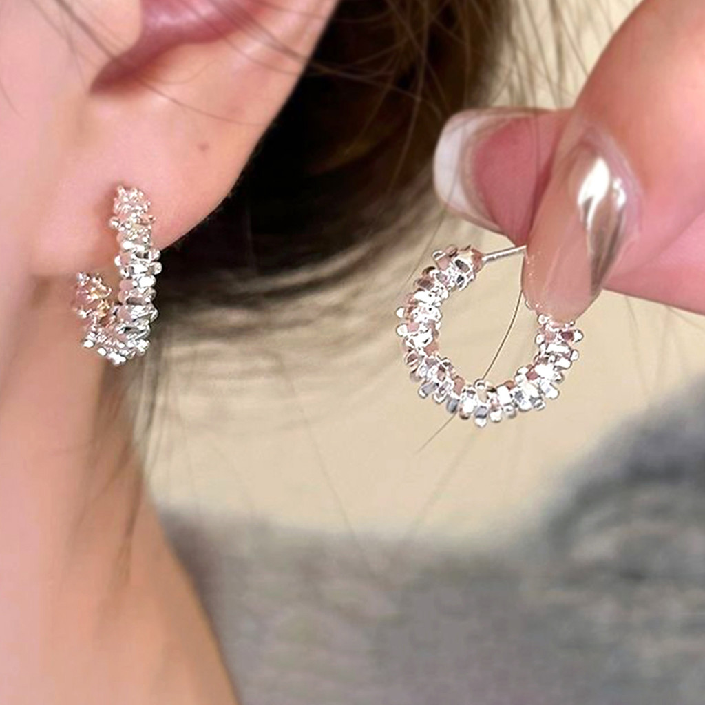 Women's Minimalist Silver Circle Stud Earrings ต่างหูอัลลอยด์สุดชิคเซ็ตเครื่องประดับที่หลากหลาย เหมาะเป็นของขวัญ