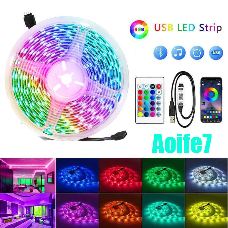 ไฟเส้น LED พร้อมรีโมทควบคุม 24 คีย์ แหล่งจ่ายไฟ USB DC5V ยืดหยุ่น ปรับได้ แสงคืนพื้นหลังทีวีกลางคืน
