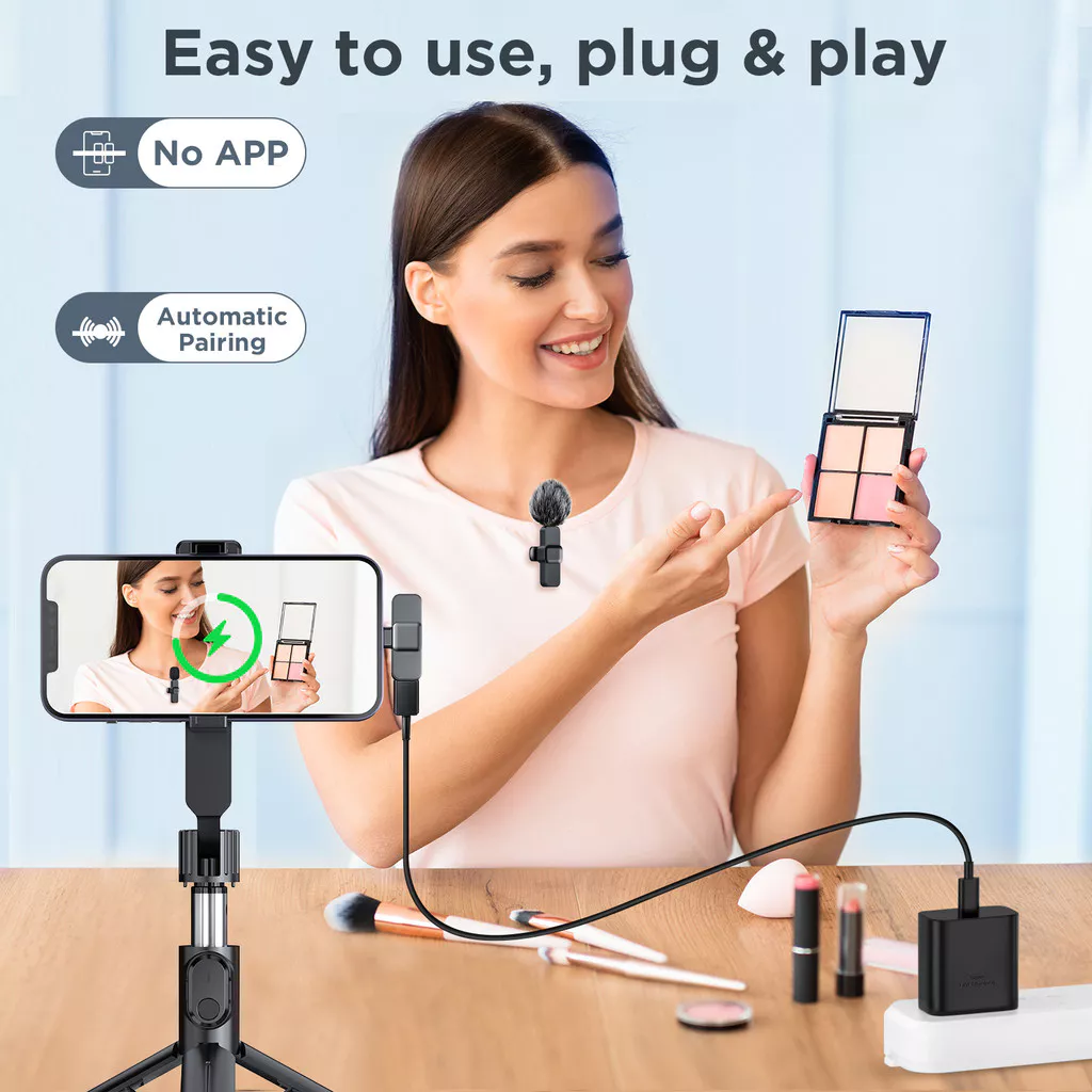 Lavalier Mini ไมโครโฟนไร้สายสําหรับสมาร์ทโฟนพีซีสําหรับ Vlog Audio Video Recording เกมการสอน thumbnail 3