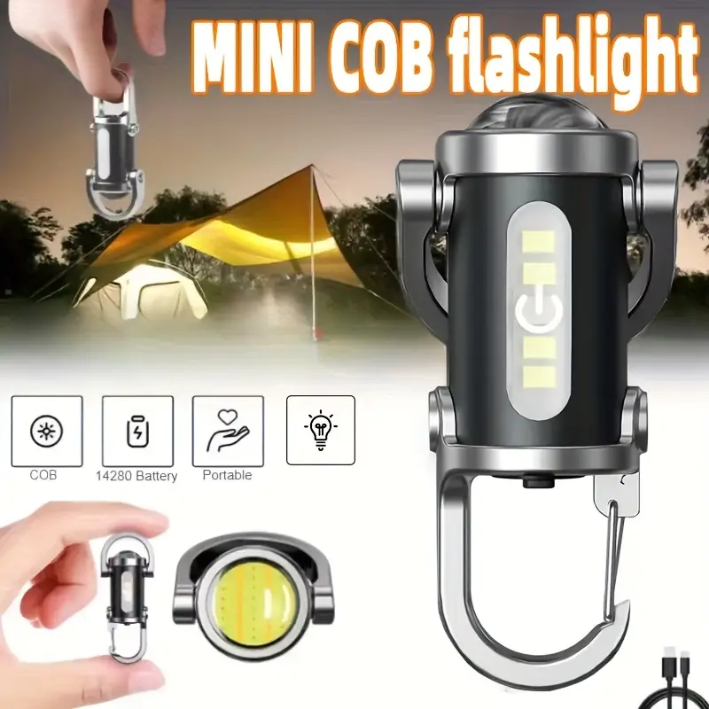 ไฟวงแหวน LED แบบพกพา, ไฟฉายแบบชาร์จไฟได้ Type-C มัลติฟังก์ชั่น, โหมดแสงที่เปลี่ยนแปลงได้ 7 โหมด