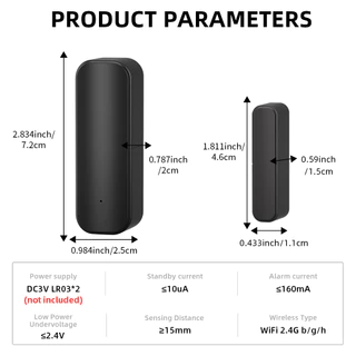 Wifi ประตูสวิทช์ปิดเครื่องตรวจจับ Tuya Window Sensor และ Application การแจ้งเตือนนาฬิกาปลุก Contact Sensor สําหรับ Home Safety สีดํา