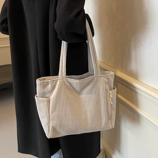 Velvet Corduroy Tote Bag กระเป๋าสะพายความจุขนาดใหญ่ของผู้หญิงกระเป๋าเดินทางอเนกประสงค์สําหรับทํางานและสันทนาการ