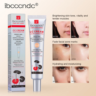 Creme Facial CC Corretor de Cor com Centella Asiatica, BB Cream Reparador e Base Líquida Clareadora - 45ml.