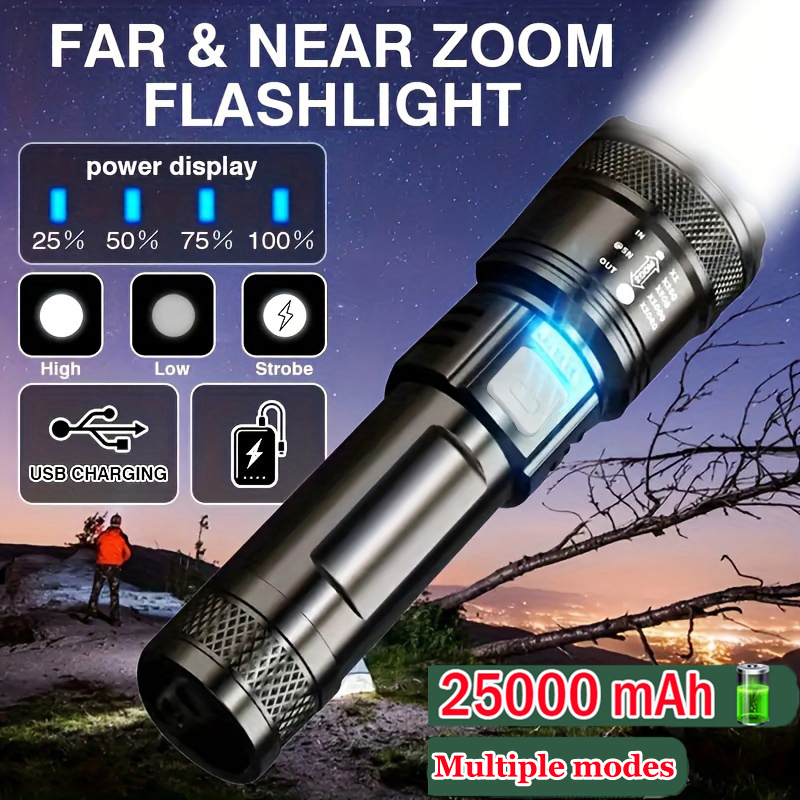 LED 1-2PCS Telescopic Zoom ไฟฉายไฟฉายกําลังสูง USB ชาร์จไฟฉายแบบพกพายุทธวิธีโคมไฟกลางแจ้ง