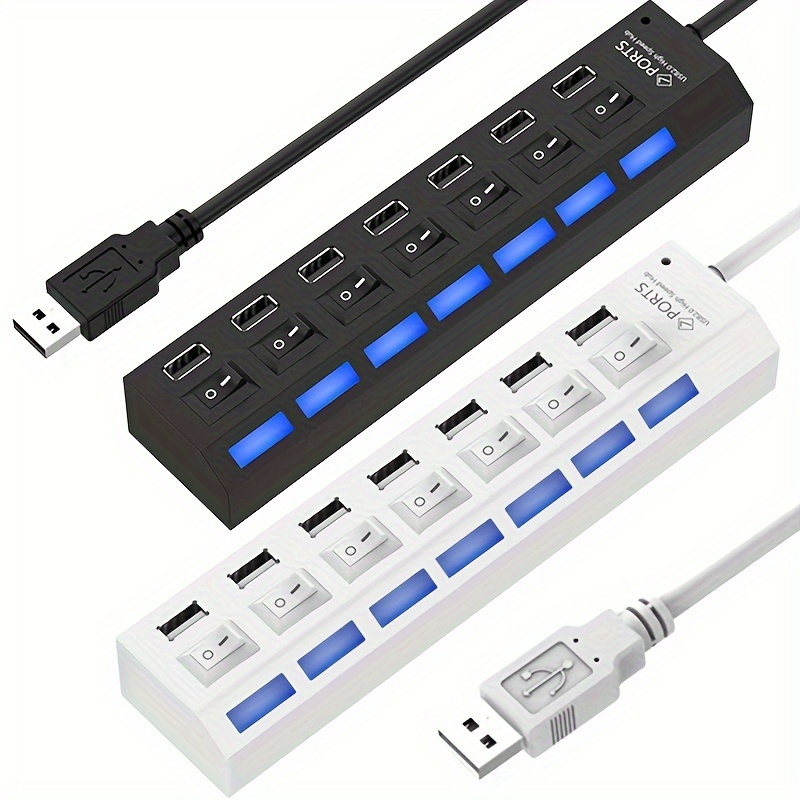 USB ฮับแอเดปเตอร์ที่มีสวิตช์เปิดปิด LED หลายพอร์ต USB สำหรับขยายการใช้งานสำหรับโน้ตบุ๊ก คอมพิวเตอร์