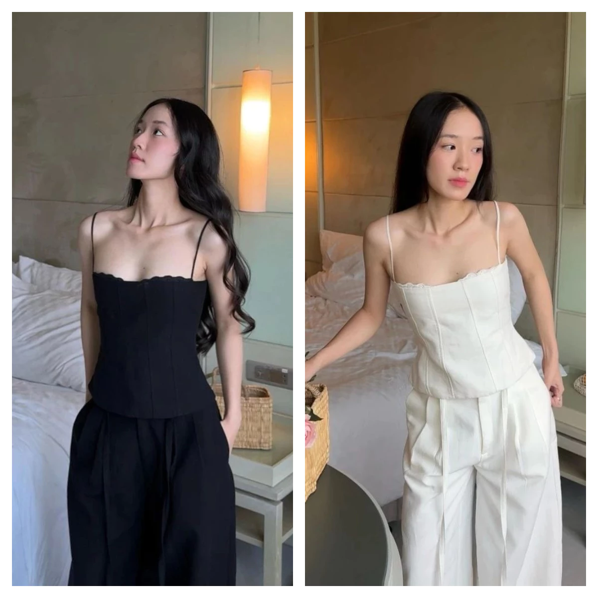 สไตล์ฝรั่งเศสลูกไม้ตัดสลิมฟิตยกทรงสตรีปาเก็ตตี้สายรัดด้านบนสวมใส่คนเดียวหรือชั้นฤดูใบไม้ผลิ/ฤดูร้อนท็อปส์พืชสําหรับผู้หญิงชุดฤดูร้อน