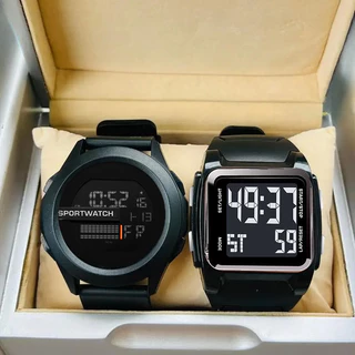 ชุดนาฬิกาดิจิตอล นํา สําหรับผู้ชาย – 2 ชิ้นสายยางกันน้ําเคสเรซิ่นนาฬิกาข้อมือกีฬาของขวัญวันหยุดกลางแจ้ง