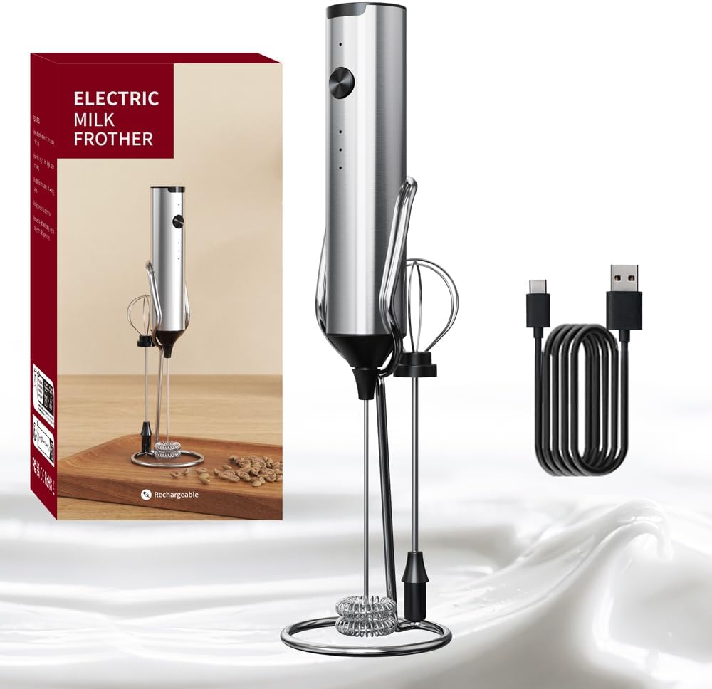 USB เครื่องตีฟองนม Bracker ชาร์จกาแฟ Frother 3 ความเร็วปรับไฟฟ้าไข่ Beater Stick 2 หนึ่งที่ถอดออกได้สแตนเลส Stirrer เหมาะสําหรับ Latte Cappuccin0