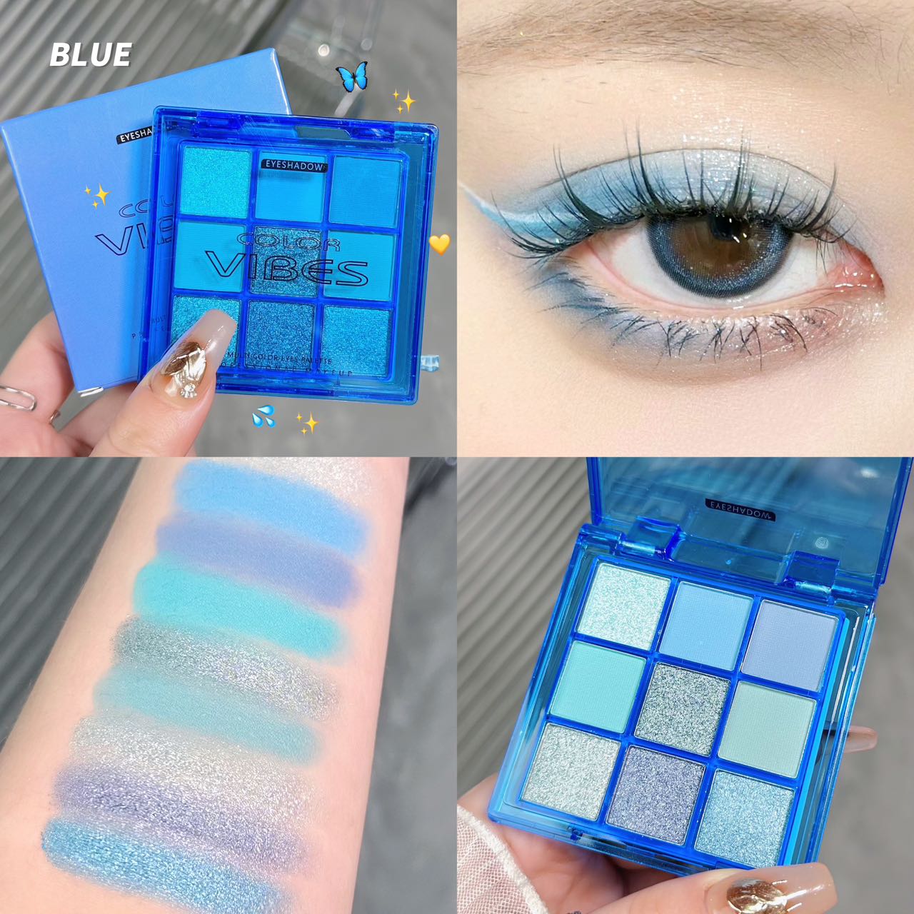 Blue Enchantress พาเลทอายแชโดว์ 9 สี กันน้ํา สําหรับแต่งหน้า วันหยุด เวที