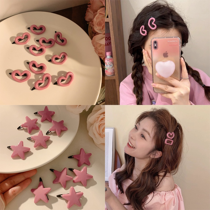กิ๊บติดผมหน้าม้า รูปดาว หัวใจ น่ารัก สีชมพู เครื่องประดับผม แฟชั่นสําหรับเด็กผู้หญิง 10 ชิ้น ต่อชุด