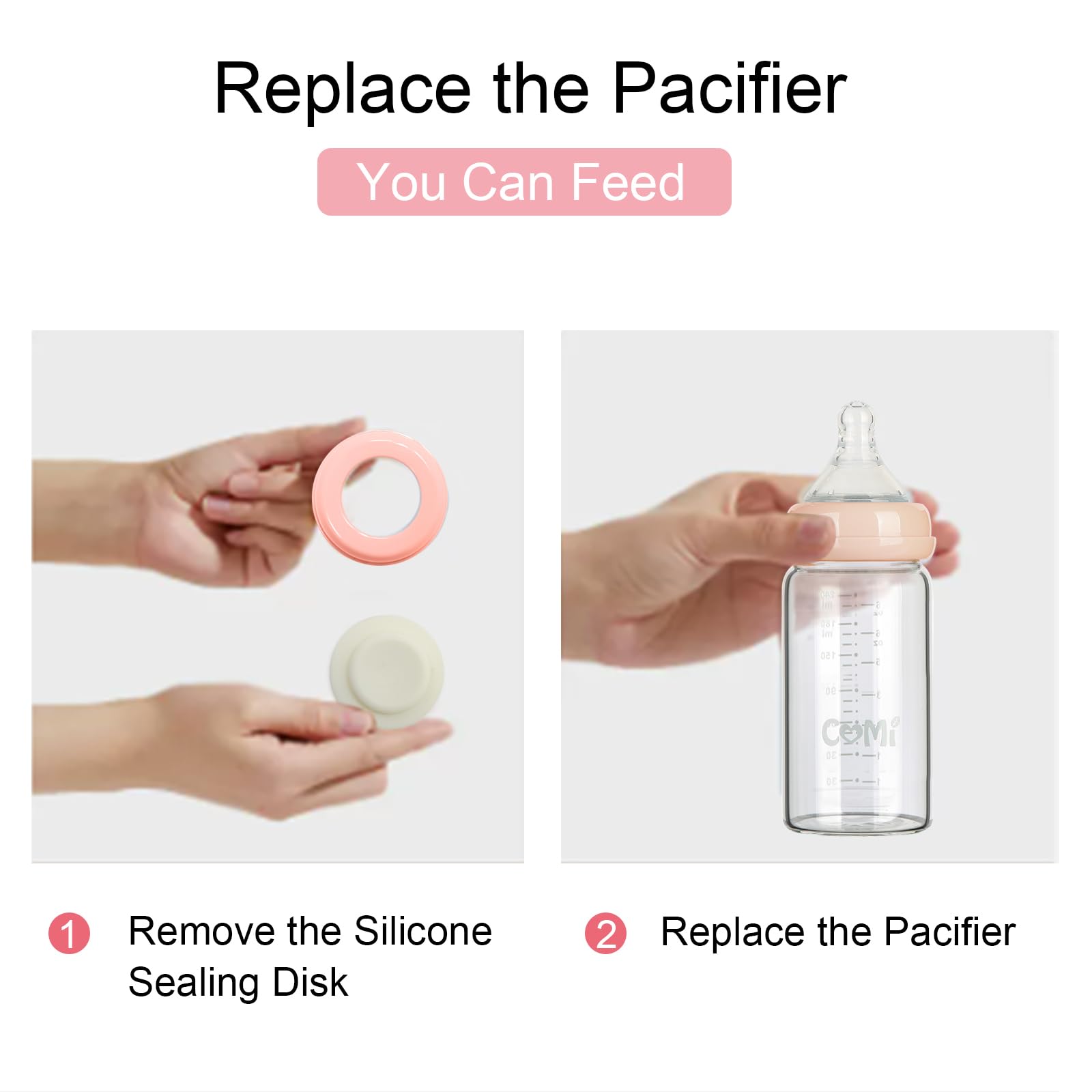 COMI ขวดเก็บน้ํานมแม่แก้วคอกว้าง 2 ชิ้น 6 ออนซ์พร้อมแหวนสกรูซีล BPA ฟรีวันเกิด - รูปที่ 7