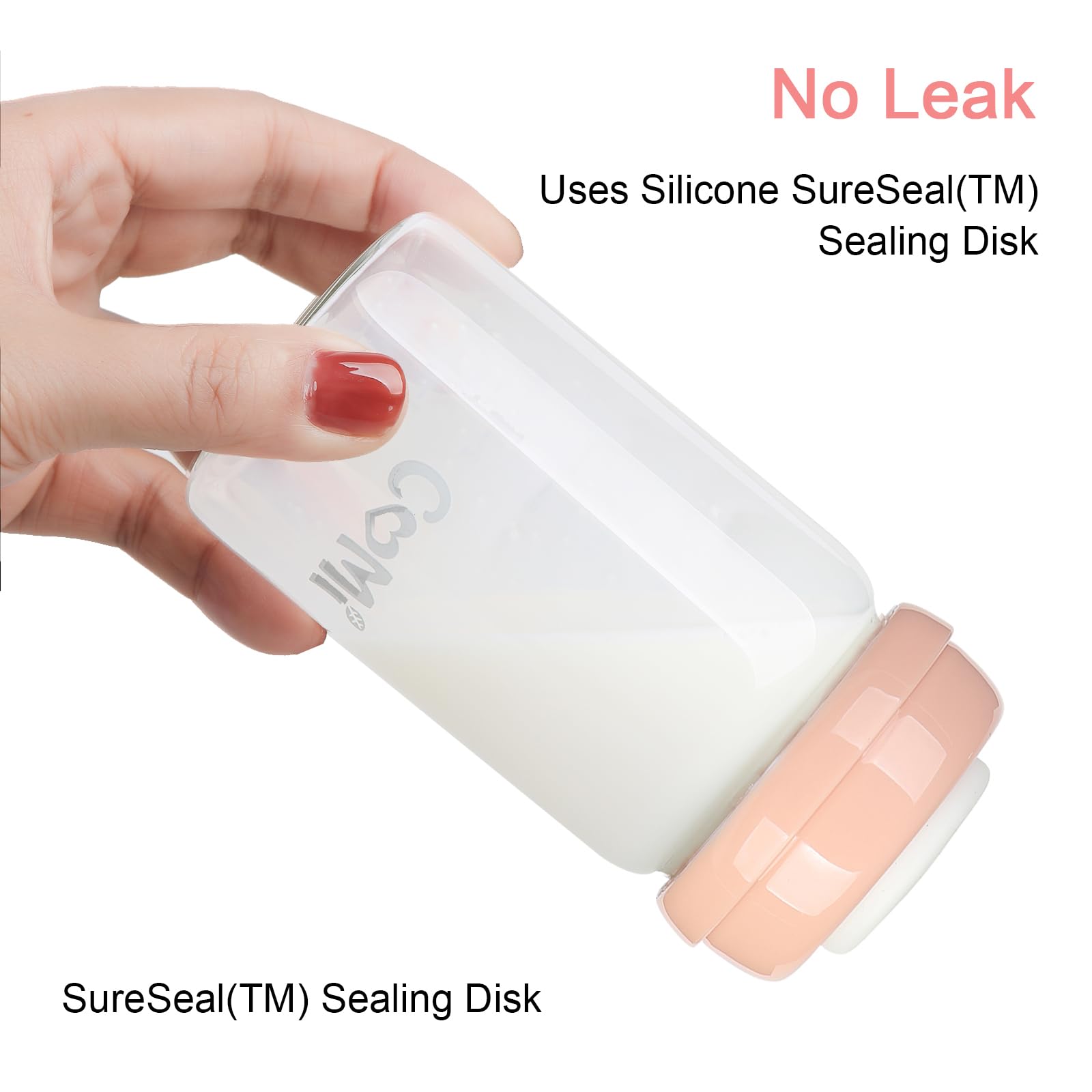 COMI ขวดเก็บน้ํานมแม่แก้วคอกว้าง 2 ชิ้น 6 ออนซ์พร้อมแหวนสกรูซีล BPA ฟรีวันเกิด - รูปที่ 5