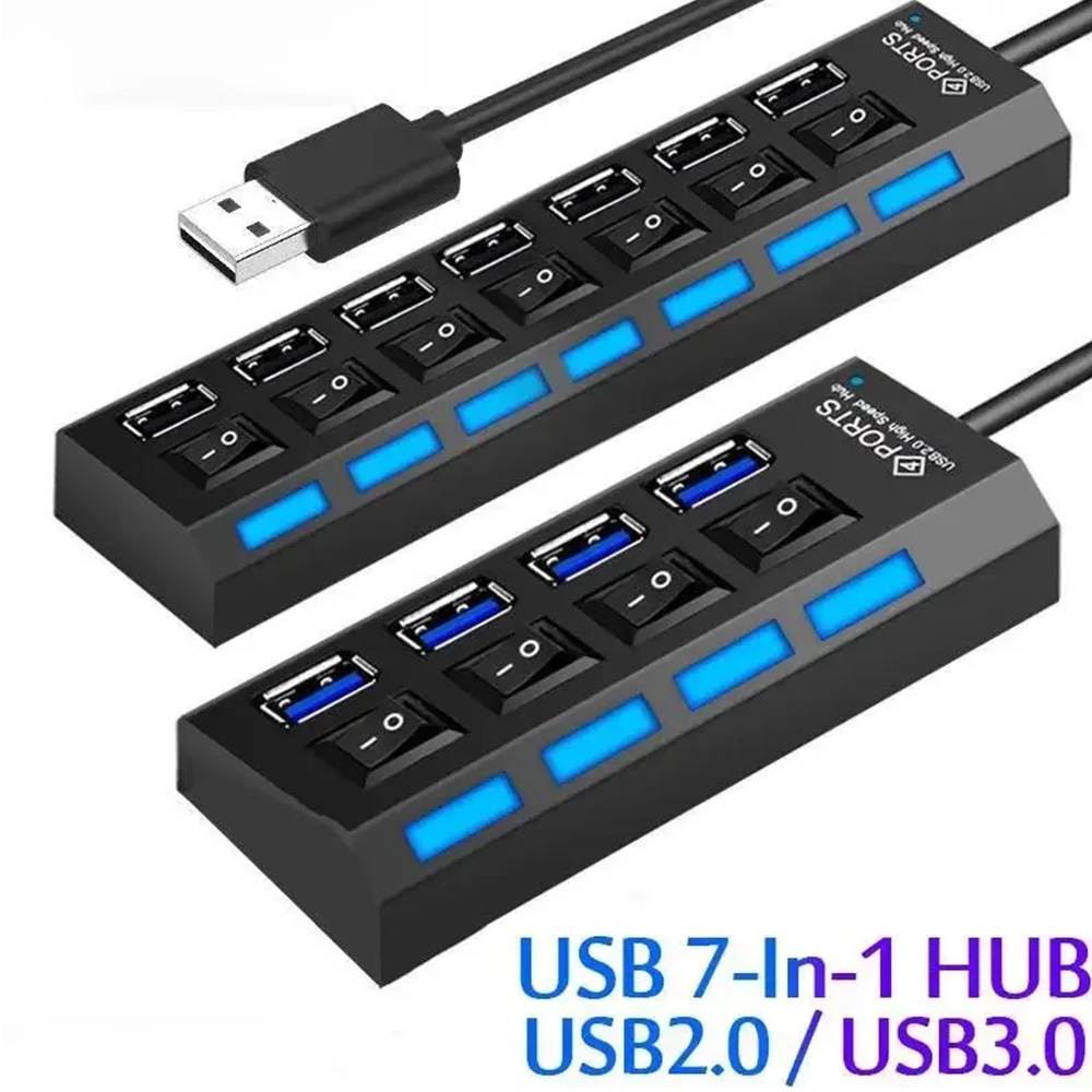 HUB USB 7 พอร์ต ความเร็วสูง มีสวิตช์อิสระ 4 บิต แชร์พอร์ต 2.0 หลายอินเทอร์เฟซ มืออาชีพ