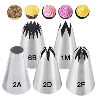 5 ชิ้น/เซ็ตเคล็ดลับท่อขนาดใหญ่สําหรับ Pastry Fondant อุปกรณ์ตกแต่งเค้ก (2D/1M/2A/2F/6B)