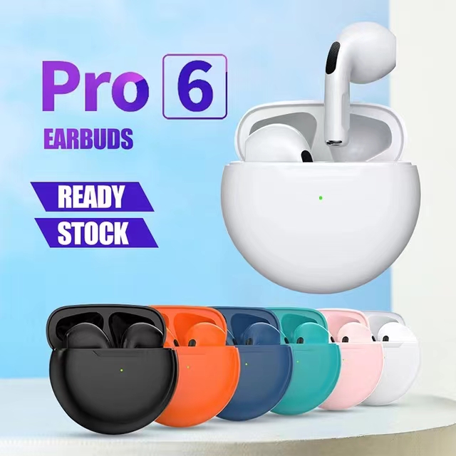 ชุดหูฟังบลูทูธไร้สาย ระบบสเตอริโอ HiFi รุ่น pro6 TWS พร้อมกล่องชาร์จ แบบดั้งเดิม