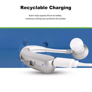 เครื่องช่วยฟังหูฟังเสริมชาร์จคริสตัล Clarity เครื่องขยายเสียงเสียง Cancelling ของขวัญสําหรับอาวุโสแขวนหูสไตล์สีฟ้า Golden Premium Finish Universal Fit