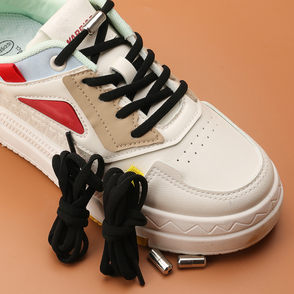 1คู่ไม่มีผูกเชือกผูกรองเท้ายืดหยุ่น,เชือกรองเท้าสากลสําหรับเด็กและผู้ใหญ่,เชือกผูกรองเท้าแบนแบบไม่มีผูกสําหรับรองเท้าวิ่งที่มีล็อคโลห