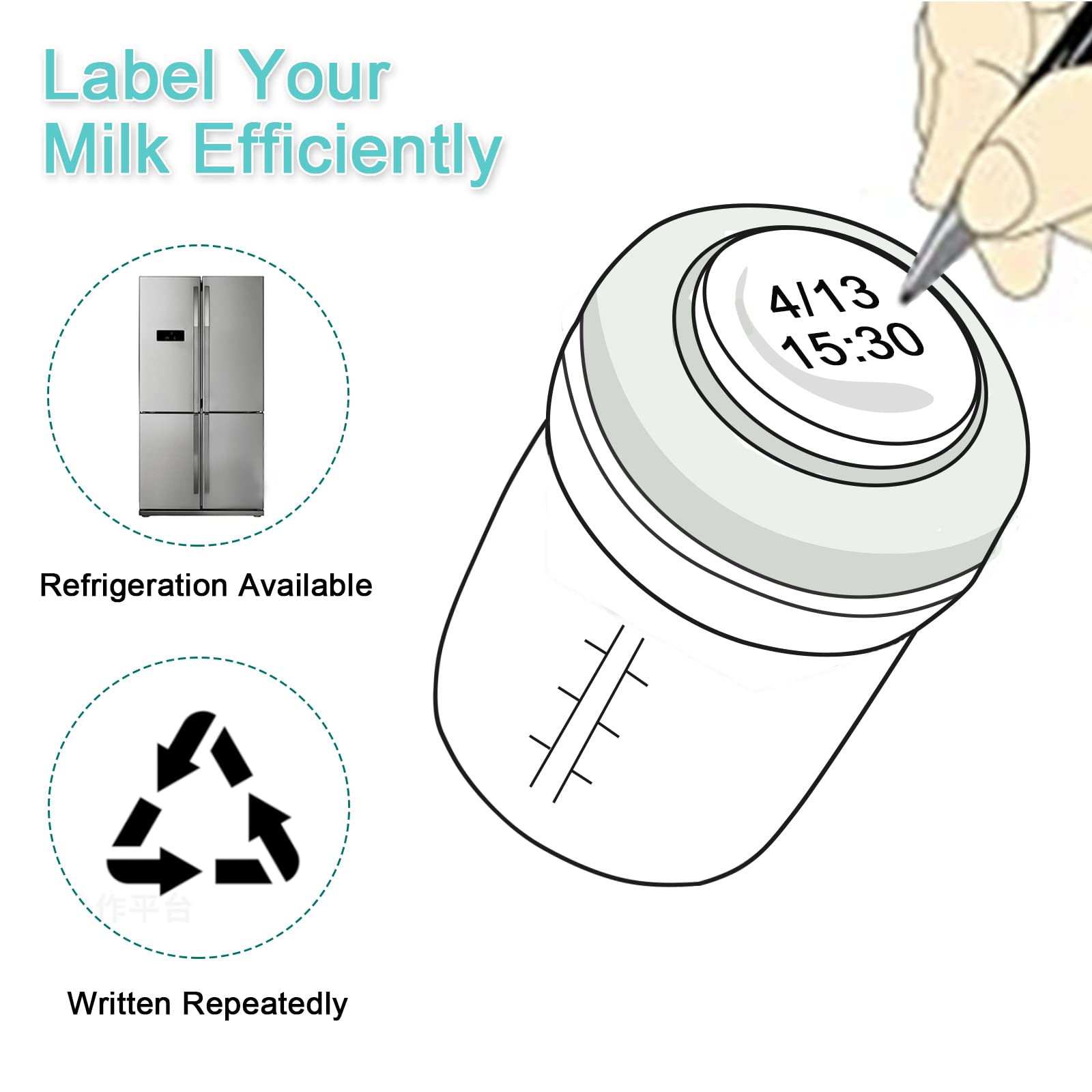 COMI ขวดเก็บน้ํานมแม่แก้วคอกว้าง 2 ชิ้น 6 ออนซ์พร้อมแหวนสกรูซีล BPA ฟรีวันเกิด - รูปที่ 3