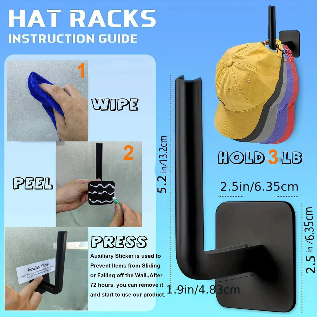 ตะขอแขวนหมวกเบสบอล แบบติดผนัง ไม่ต้องเจาะ 1 ชิ้น - รูปที่ 2