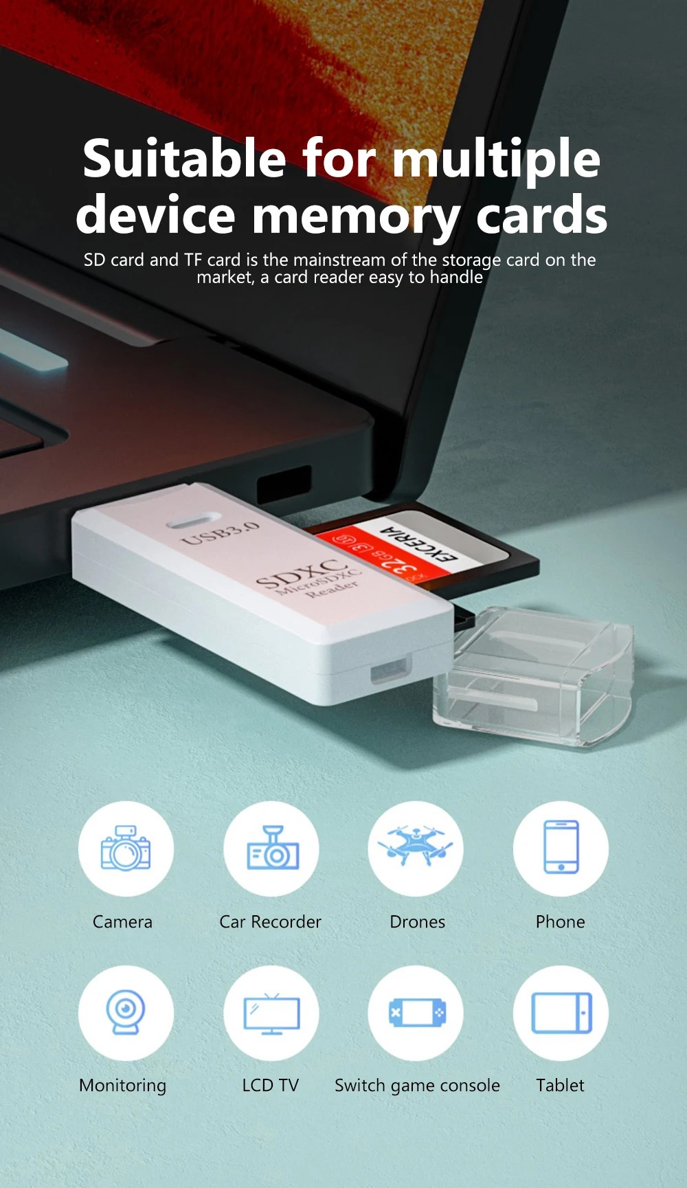 2 IN 1 อะแดปเตอร์การ์ดรีดเดอร์ USB 3.0 SD TF ความเร็วสูง สําหรับคอมพิวเตอร์ แล็ปท็อป