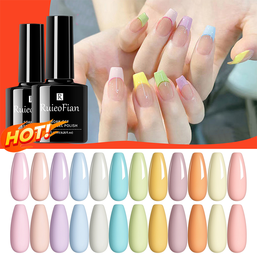 Xeijayi ชุดยาทาเล็บเจล สีมาการอง สีชมพู สีฟ้า เหมาะกับฤดูใบไม้ผลิ และฤดูร้อน สําหรับตกแต่งเล็บเจล 12 ชิ้น