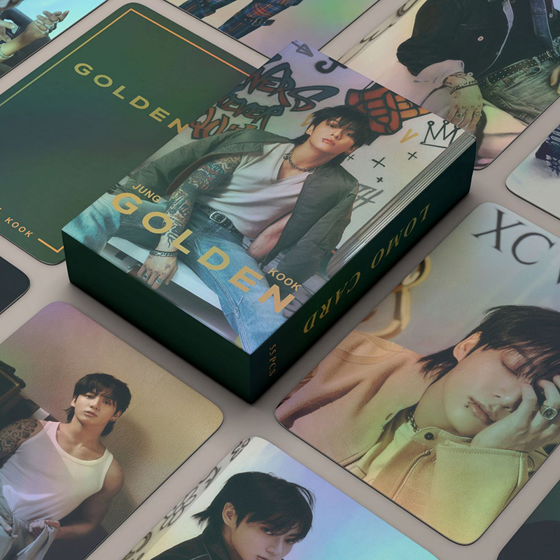 โปสการ์ด อัลบั้มรูปภาพ LOMO BTS JUNGKOOK สีทอง จํานวน 55 ชิ้น ต่อกล่อง