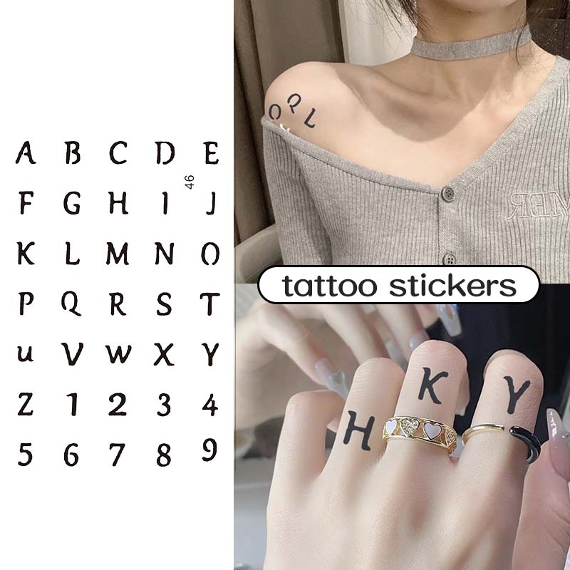 สติกเกอร์รอยสักชั่วคราว ลายตัวอักษร ตัวเลข 35 ตัว กันน้ํา ติดทนนาน สําหรับผู้ชาย และผู้หญิง