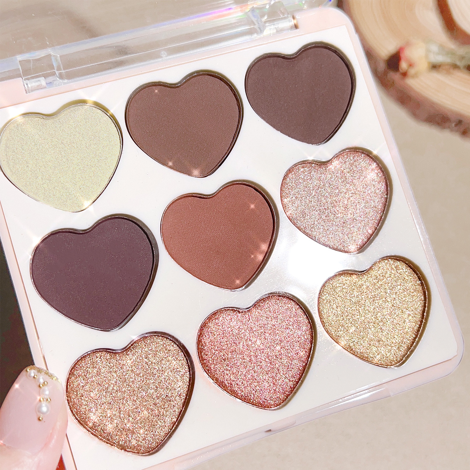 Love Nine Color พาเลตต์อายแชโดว์ เนื้อแมตต์ กลิตเตอร์ พีช หัวใจ สําหรับแต่งหน้า