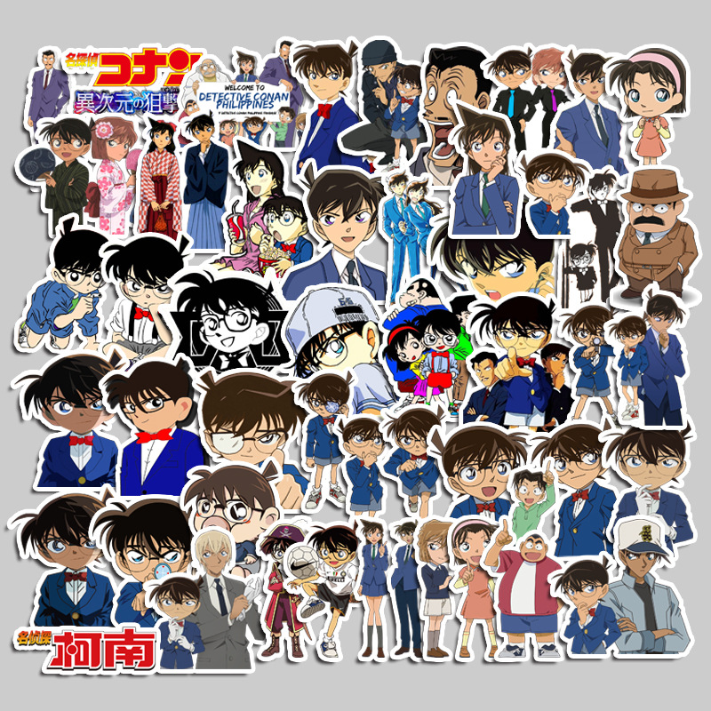 สติกเกอร์ ลายโคนันน่ารัก กันน้ํา สําหรับติดตกแต่งสมุดภาพ ขวดน้ํา แล็ปท็อป เครื่องเขียน งานฝีมือ 50 ชิ้น