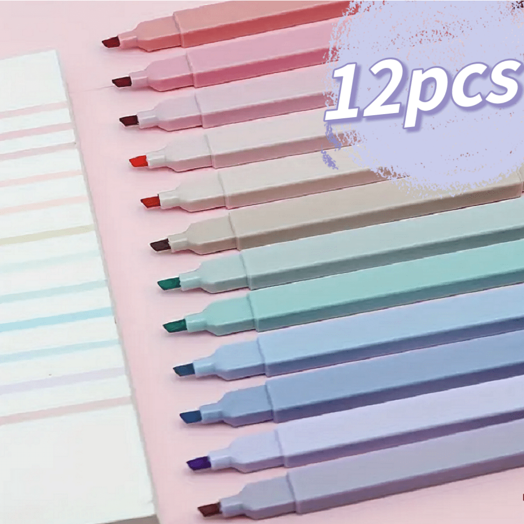 ชุดปากกามาร์กเกอร์ ไฮไลท์ สีอ่อน สําหรับวาดภาพ จุดสําคัญ วารสาร สุ่มสี 12 ชิ้น
