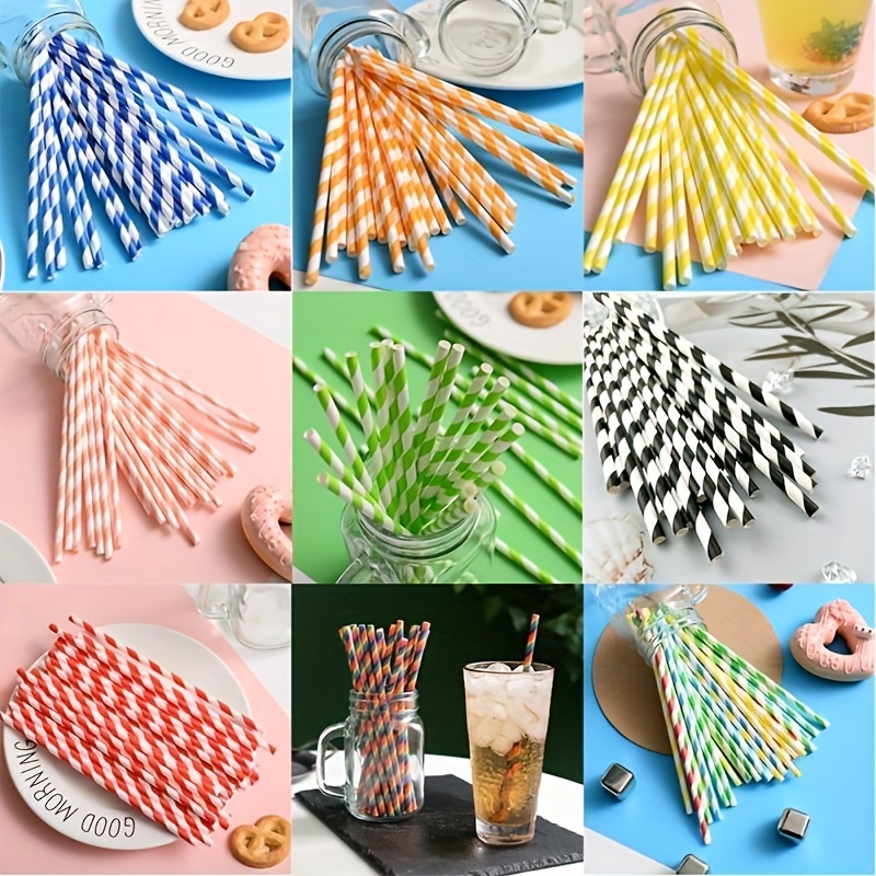 หลอดกระดาษ ลายทาง หลากสี แบบใช้แล้วทิ้ง DIY 25 50100 ชิ้น