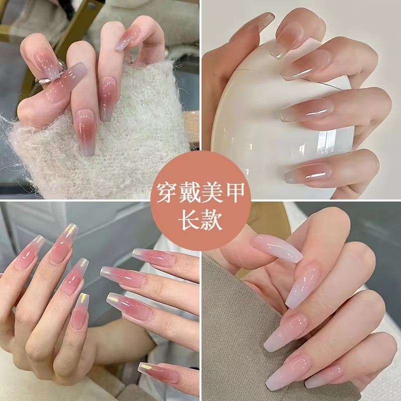 เล็บปลอม แบบยาว พิมพ์ลาย สีขาวใส แบบถอดออกได้ แฟชั่นฤดูใบไม้ผลิ และฤดูร้อน สําหรับตกแต่งเล็บ