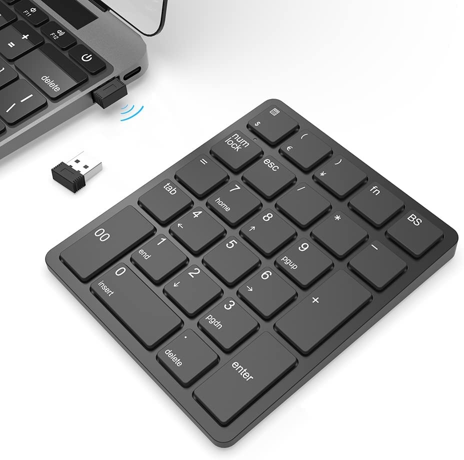 Jomaa คีย์บอร์ดตัวเลขไร้สาย 26 คีย์ 2.4 GHz 10 คีย์ USB