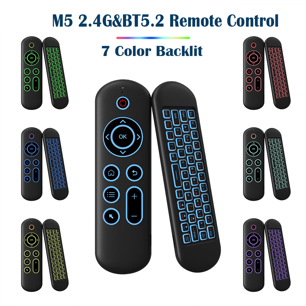 รีโมทคอนโทรล M5 2.4G&BT5.2 7 สี แบ็คไลท์ แอร์เมาส์ คีย์บอร์ดไร้สาย Android กล่องทีวี สําหรับ Android Windows Mac Os Linux