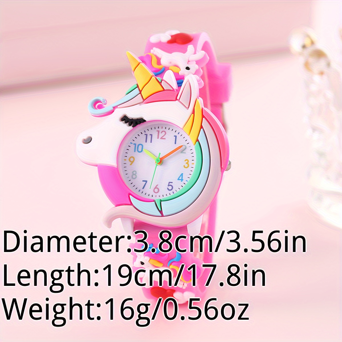 Kegllect นาฬิกาข้อมือควอตซ์ สายซิลิโคน ลายยูนิคอร์น 3D สีรุ้ง สําหรับเด็กผู้หญิง นักเรียน 3 ชิ้น