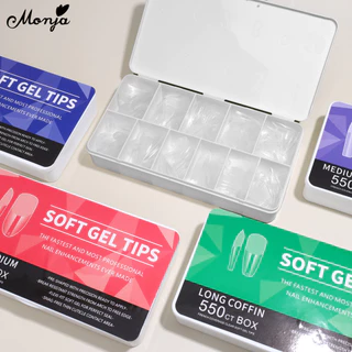 Monja 550 ชิ้น Matte เล็บปลอมเคล็ดลับ Frosted ปลอมโลงศพอัลมอนด์รูปไข่สแควร์แต่งเล็บเทียม