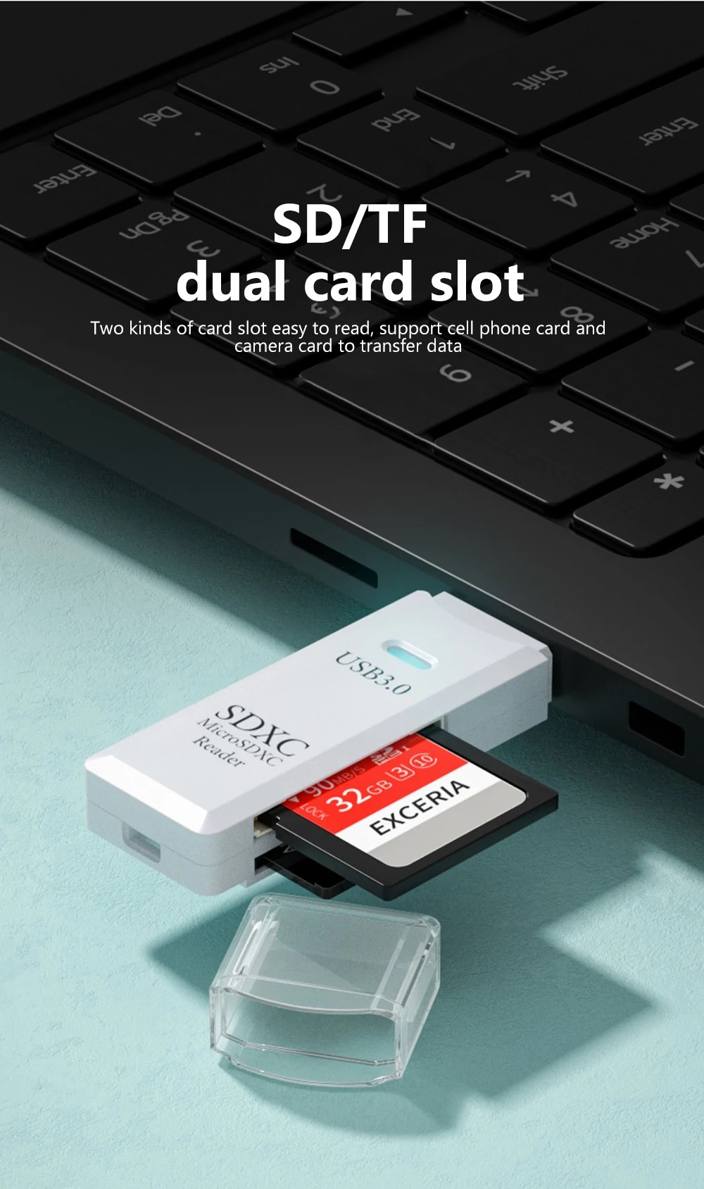 2 IN 1 อะแดปเตอร์การ์ดรีดเดอร์ USB 3.0 SD TF ความเร็วสูง สําหรับคอมพิวเตอร์ แล็ปท็อป
