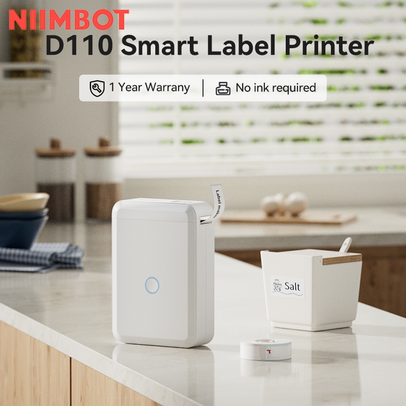 Niimbot D110 เครื่องทําฉลาก พร้อมเทป บลูทูธ แบบพกพา สําหรับจัดเก็บฉลาก สํานักงาน บ้าน จัดระเบียบ เครื่องทําฉลากสติกเกอร์ ขนาดเล็ก พร้อมเทมเพลตหลายแบบ