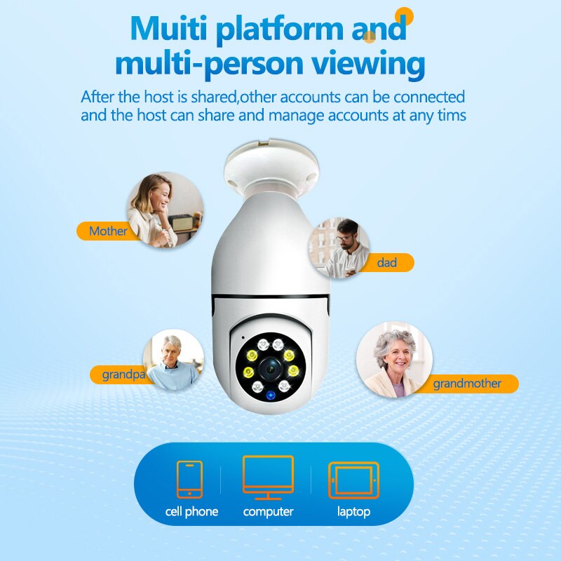 5g หลอดไฟ E27 กล้องเฝ้าระวังสีเต็มรูปแบบอัตโนมัติติดตามมนุษย์ซูมในร่ม Security Monitor กล้อง Wifi Night Vision