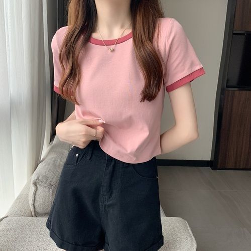 เสื้อยืดคอกลม แขนสั้น ทรงสลิมฟิต สไตล์เกาหลี แฟชั่นฤดูร้อน สําหรับผู้หญิง นักเรียน